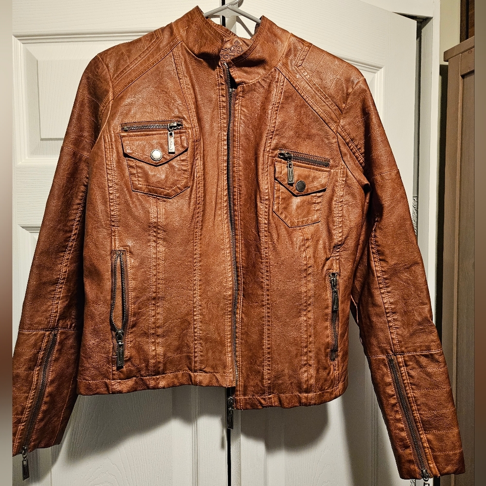 Jou Jou Leather Jacket, Size Medium, Tan